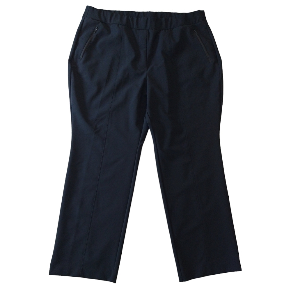 Lane Bryant Black Pull On High Rise Straight Leg Pants Zipper Pockets Career